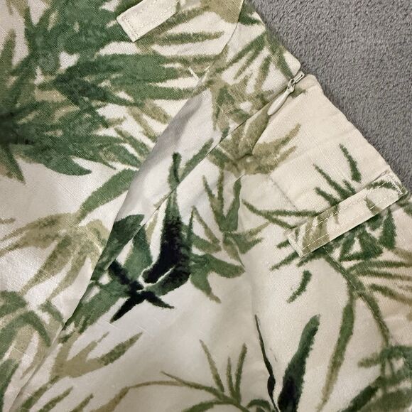 J Jill Linen Pants XL Green Floral Wide Leg Beachy Pockets Split Hem Side Zip - Picture 9 of 10